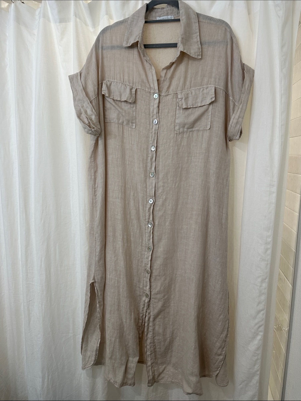 Relaxed Button-Front Italian Linen Shirt Dress